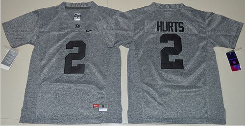 Crimson Tide #2 Jalen Hurts Gridiron Gray Limited Stitched Youth NCAA Jersey - Click Image to Close